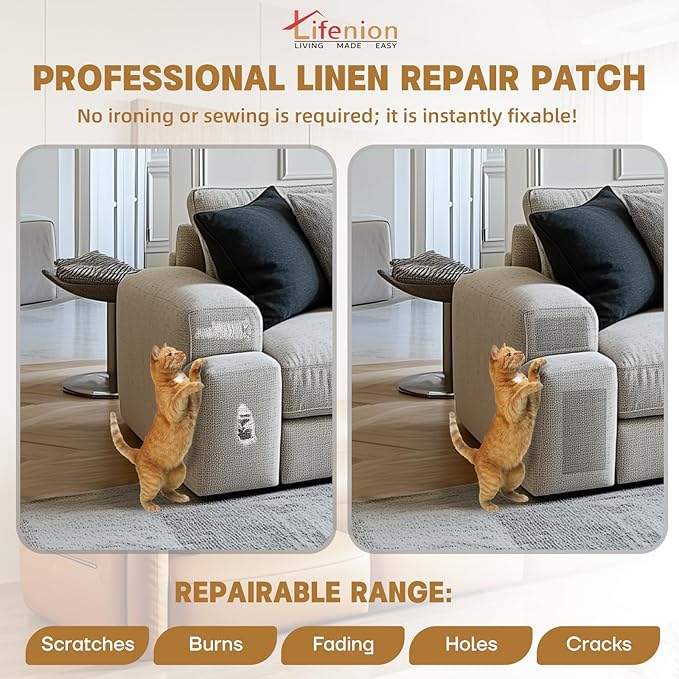 Fabric Repair Patches, 17X79 inch Linen Self-Adhesive Fabric Repair Tape, Strong Sticky Linen Patch for Sofas, Tote Bags, Clothing, Car Seats, Furniture（White, 17X79 inch）