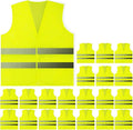 PeerBasics, 20 Pack, Yellow Reflective High Visibility Safety Vest, Hi Vis Silver Strip, Men Women, Work, Cycling, Runner, Construction (Mesh, 20)…