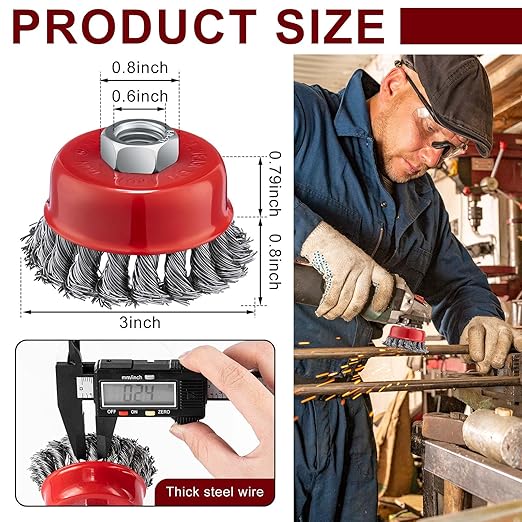 Tandefio 24 Pcs Wire Wheel Cup Brush with 5/8"-11 Threaded Arbor for 4 1/2 Angle Grinder Twisted Knotted Grinder Abrasive Wire Brushes for Heavy Cleaning Rust Removal