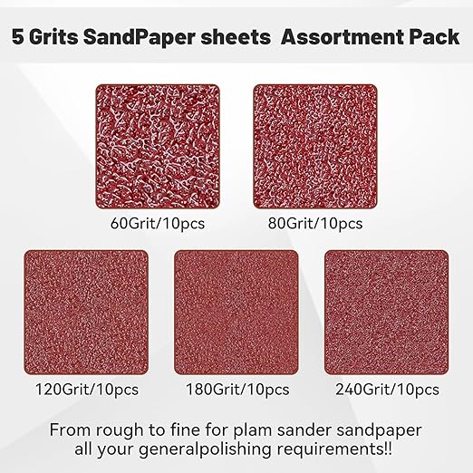 1/4 Sandpaper Sheet,4-1/2"*5-1/2" Assorted 60-80-120-180-240,50PACK