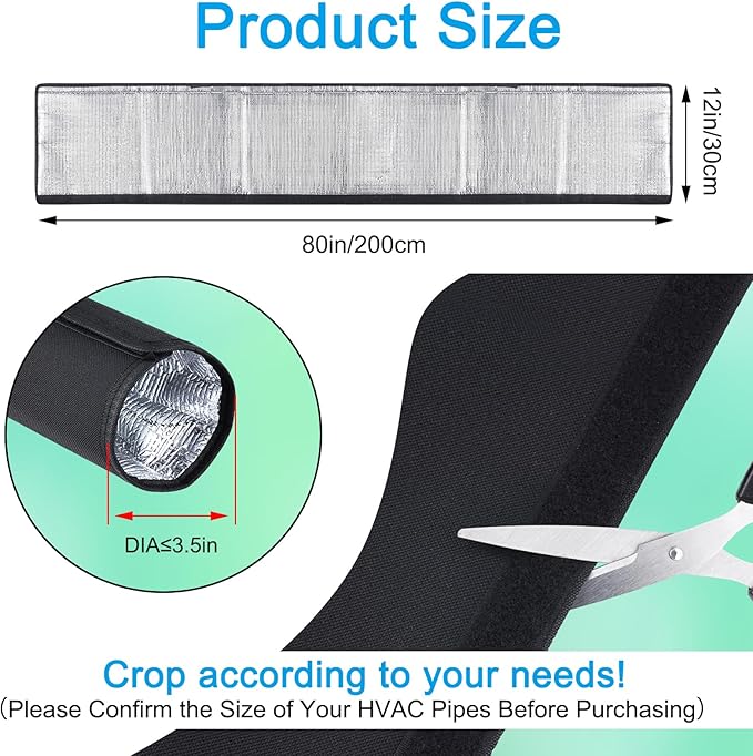 3-Layer HVAC Copper Pipe Insulation Cover,Upgrade 80x12Inch 600D Oxford AC Pipe Insulation Outdoor,Lengthening&Widen AC Line Insulation Sleeve,Flexible Central Air Conditioner Pipe Covers for Outside