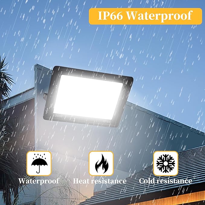 ADYENA 150W LED Flood Lights Outdoor Plug in, 15000 LM Super Bright Security Lights, IP66 Waterproof LED Work Light, 6000K Daylight White Floodlights for Garage Yard Garden Playground(2 Pack)