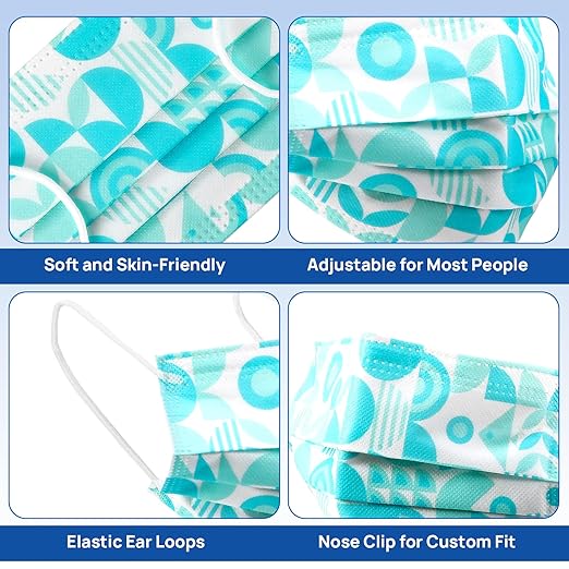 JMU 500 Pcs Multicolor Disposable Face Masks, 4-Ply ASTM Level 3 Medical Face Masks for Adults, 10 Box