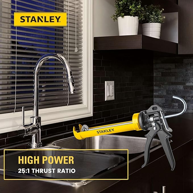 Stanley Professional Caulking Gun - 10 Oz Silicone Sealant Gun with 4000N Pushing Power, Caulk Gun No Drip Function, Steel Carriage & Aluminum Swivel Handle Sealant Gun | 25:1 Thrust Ratio, 1 Pack
