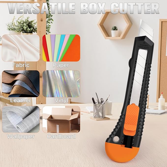 40 Pack Box Cutter Retractable Bulk, Box Cutters, Utility Knife, Box Cutter for Paper, Cardboard, Plastic, Leather, Razor Knife, 18mm Wide Blade,Retractable Heavy Duty