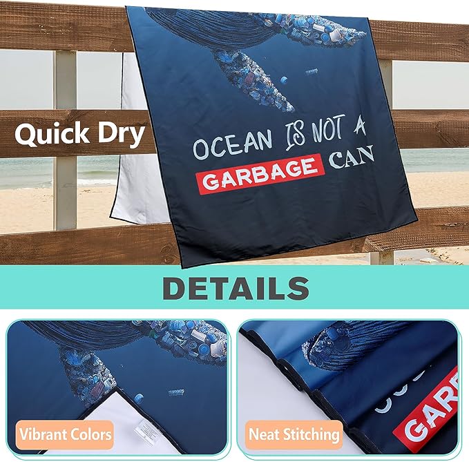 Protect Marine Ecology Beach Towel Oversized 36" x 72", Thin Lightweight Sand Free Quick Dry Microfiber Towel for Swimming Pool Cruise Camping Travel