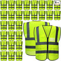JaGely 6 Pack Reflective Safety Vests with Pockets, High Visibility Mesh Construction Vest for Men Women, Neon Yellow, Size L