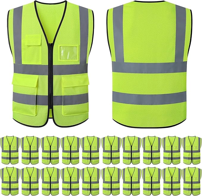 Reflective Safety Vest Bulk Construction Worker Costume Utility High Visibility Vest with Pocket,for Men Women-L size