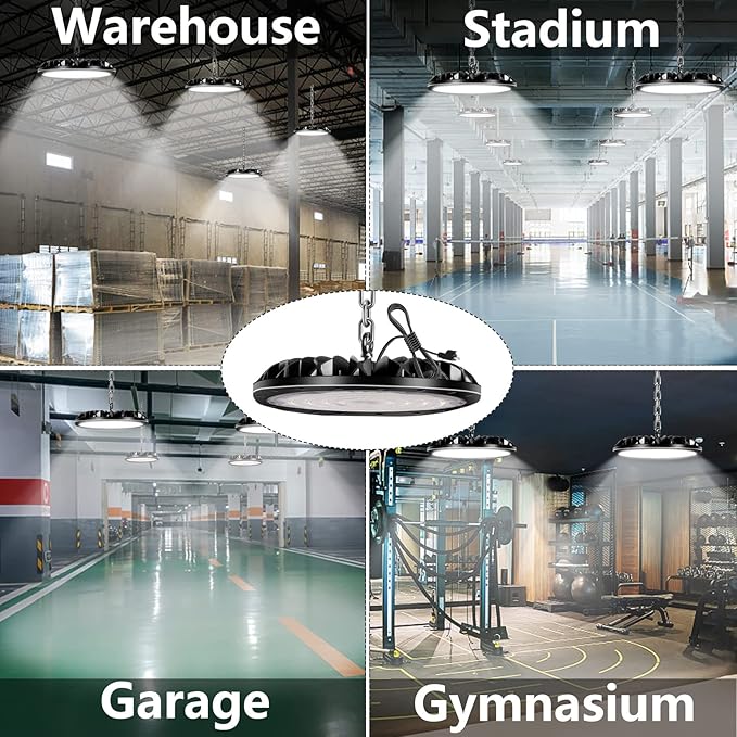 loyal LED High Bay Shop Lights: UFO Dimmable Commercial Lighting 6000K - for Warehouse Garage Workshop Gym with US Plug Cable