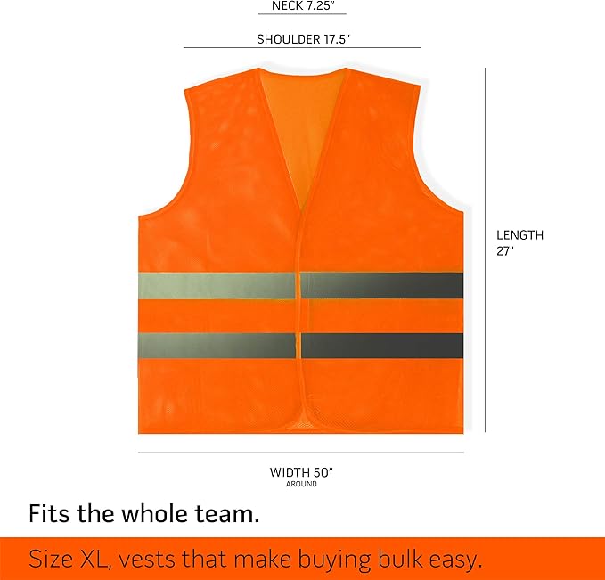 PeerBasics Safety Vests 20 Pack - Orange Reflective High Visibility, Men Women