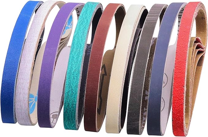 45Pcs 1/2" x 18" Sanding Belts for Belt Sander,5 Each of 80/120/240/400/600/800/1000/2500/5000 Grits,1/2 Inch x 18 Inch Sanding Belts Set for Air Belt Sander, Woodworking, Metal Polishing, Derusting