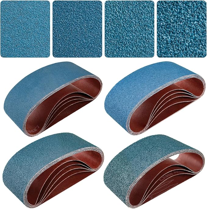 3x18 Inch Belt Sander Sanding Belts Kit 20 Pcs (5 Each of 40/60/80/120 Grits), Zirconia Belt Sander Paper Sanding Belts for Wood, Metal, Cars, and Furniture, 20-Pack