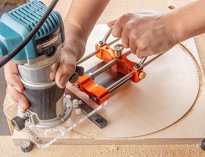 O’SKOOL Router Guide Rail Adapter with Quick-Adjust System for Arc Cutting & Multi-Router Compatible Base, Fits Cable, Ryobi, Bosch, Makita, Dewalt, Skil