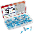 AIRIC 16-14 AWG Heat Shrink Ring Terminals Kit #10, 1/4", 5/16", 3/8", Copper Terminal Connector Ends, Battery Cable Lugs, Blue Electrical Crimp Connectors, Wire Lug for 16, 14 Gauge Wires, 100 PCS