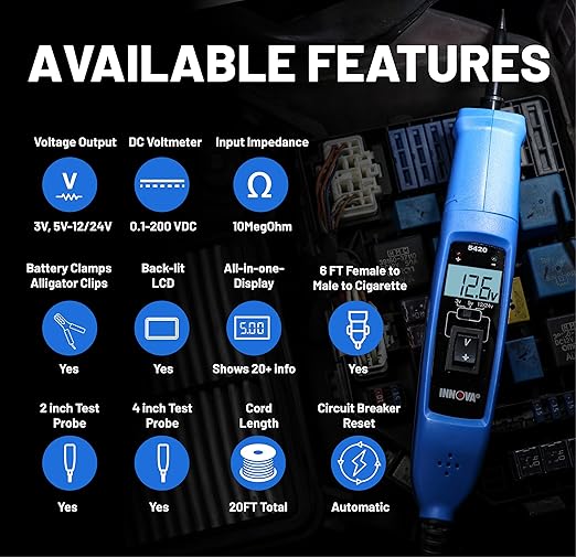 Innova 5420 Power Circuit Tester for Automotive | 45° Swivel Head | Fuse, Relay, Battery, and Circuit Diagnostics | Voltage Tester, Multimeter, Relay Tester, Short Circuit Finder, 12V/24V
