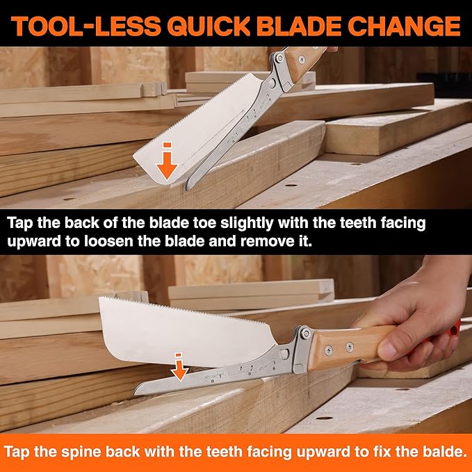 JORGENSEN Japanese Pull Saw, 6 Inch Pro Folding Dovetail Saw with Beech Wood Long handle, SK5 Steel Blade Tool-less Quick Change, 21TPI Cross Cut Woodworking Handsaw for Hardwood, Softwood