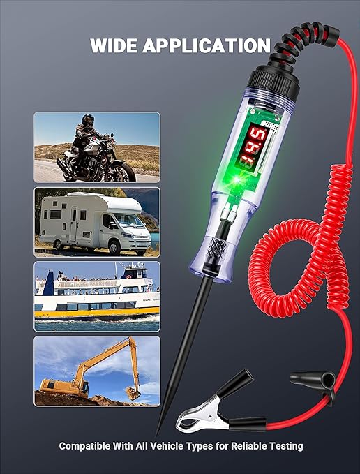 Test Light Automotive 5-90V Digital LED Light Tester with Voltage Display, Voltage Test Pen with Extended Spring Wire & Stainless Steel Probe, Circuit Tester for Car, RV, Fuse Voltage Systems (5-90V)