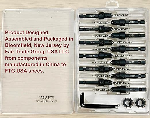 FTG USA 12 Pc #6 (9/64") Countersink Drill Bit Set for Wood with Tapered Drill Bit