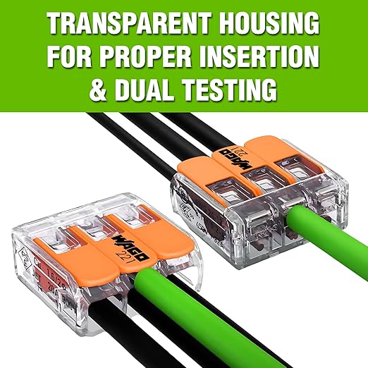WAGO 221 Series 35pc Compact Splicing Wire Connectors | Includes (10x 221-2401), (10x 221-412), (10x 221-413), (5X 221-415) | WAGO Wire Connectors | 221 Straight Inline Splice | Electrical Lever Nuts