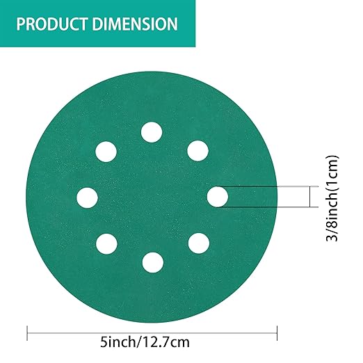 100PCS 320 Grit Premium Green Sanding Discs, 5-Inch 8-Hole Sandpaper for Random Orbital Sander