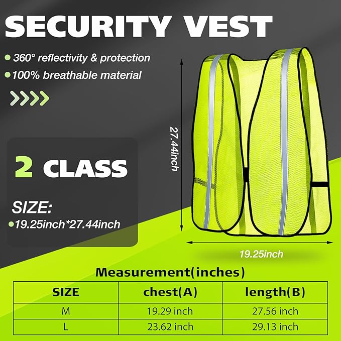 Jecery 60 Packs High Visibility Vest Safety Reflective Hi Visibility Mesh Vest Lightweight Neon Universal Size for Men Work Outdoor (M)