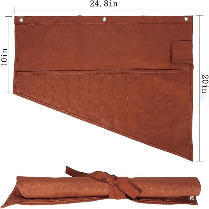 Tool Organizers,16 Pocket Wrench Pouch,Metric or SAE,Wrench Bag and Wrench Roll Up Pouch,Used for Wrench Organization and Tool Storage(Reddish brown)