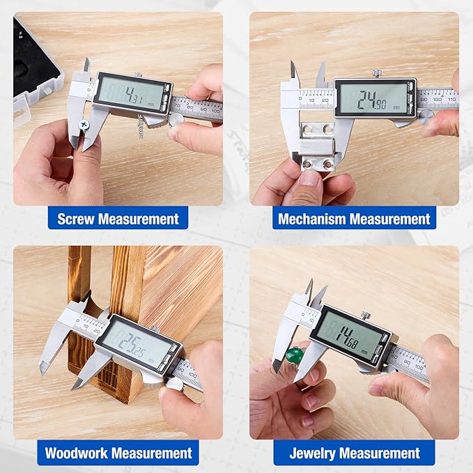 Digital Caliper 6 Inch with Large LCD Screen, Inch/MM/Fraction Conversion, 150mm Micrometer Caliper All Stainless Steel Diameter Measuring Tool for Jewelers/Woodworkers/DIY