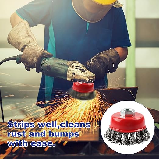 Rocaris 10 Pack Wire Cup Brush for Grinders, Wire Wheels for 4 1/2 Angle Grinder, 3 Twisted Knotted & Coarse Crimped Cup Brush