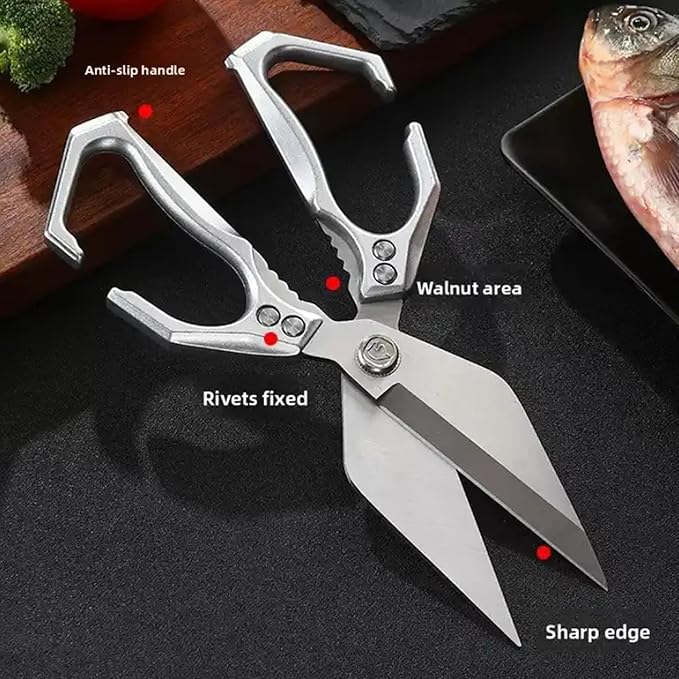 Multi-Purpose Kitchen Scissors,stainless steel scissors,Poultry Shears,Sharpeners Bottle Openers Zester and More Stainless Steel,for opening cans and heavy duty poultry cutting (Silver)