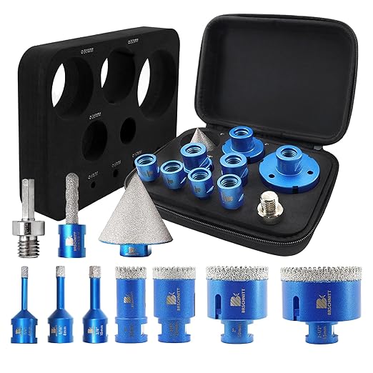 Tile Hole Saw Kit Diamond- BRSCHNITT 10pcs Diamond Core Drill Bit Set for Porcelain Tile Ceramic Marble Granite Drilling,Finger Chamfer Bit