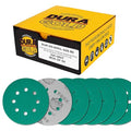 Dura-Gold Premium 320 Grit 5" Green Film Sanding Discs, 8-Hole Pattern, Box of 50 - Dustless Hook & Loop Backing Sandpaper for DA & Random Orbital Sanders, Sand Automotive Paint Woodworking Furniture