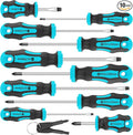 Amartisan 10-Piece Magnetic Screwdrivers Set, 5 Phillips and 5 Slotted Tips Professional Cushion Grip Screwdriver Set 2pcs Portable Multifunction Key Mini Screwdriver (Blue)