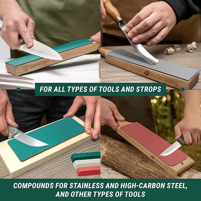 BeaverCraft Stropping Compound Kit for Leather Strop - Buffing Compound for Knife Polishing - Red White Green Polishing Compounds P03