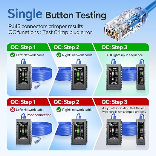 NOYAFA Rechargeable Network Cable Tester with RJ45 Crimp Tool, RJ11 RJ45 CAT5 CAT6 CAT7 Ethernet Cable Tester POE Tester, Continuity Tester Cable Toner Network Tools Kit with Crimper Stripper Cutter