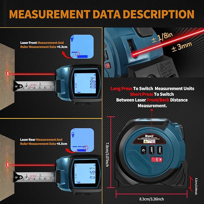 Laser Tape Measure, 131ft Laser Measuring Tool & 16ft Digital Tape Measure Pythagorean Mode, Area, Volume, Ft/Ft+in/in/M Unit Distance Meter for Woodworker Tool