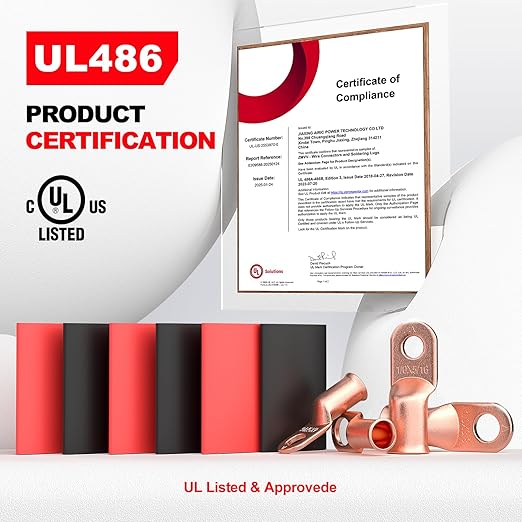 AIRIC UL Listed 4 AWG - 5/16" Battery Cable Lugs, Heat Shrink Ring Terminals End, Copper Cable Ends, Wiring Connector Terminal, Electrical Crimp Connectors, Wire Lug for 4 Gauge Wires, 6 PCS