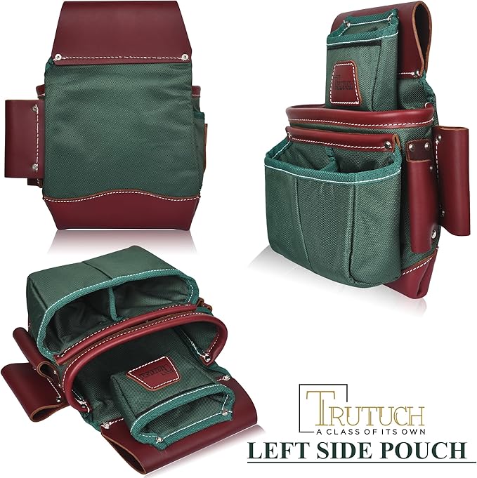 Nylon and Leather Tool Belt | Framing Tool Bags | Leather Tool Belts | Nylon Tool Pouch | Carpenter Tool Belt | Construction | Framers | Electrician (Green)