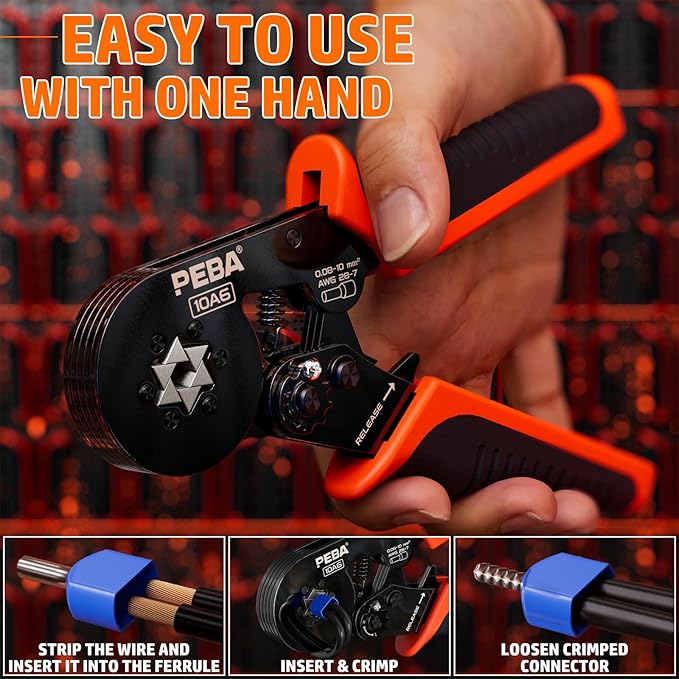 PEBA Ferrule Crimping Tool Kit, Hexagon Pliers AWG28-7 & 28 Sizes Ferrules(AWG24-8) for Electrical Wiring/DIY Terminals | Self-Adjusting Ratchet Crimper - Copper Ferrule Kit