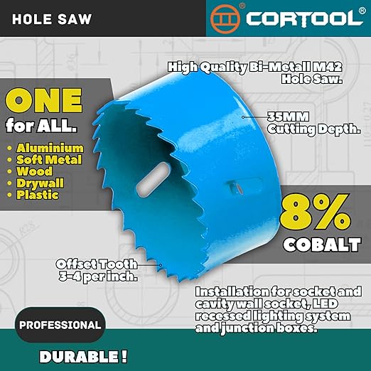 2-1/4 Inch Hole Saw with Arbor for Metal and Wood Cutting, Bi-Metal Hole Cutter, 2-1/4" Hole Saw Kit for Drywall, Wood, PVC Boards, Fiberglass and Vent Pipes