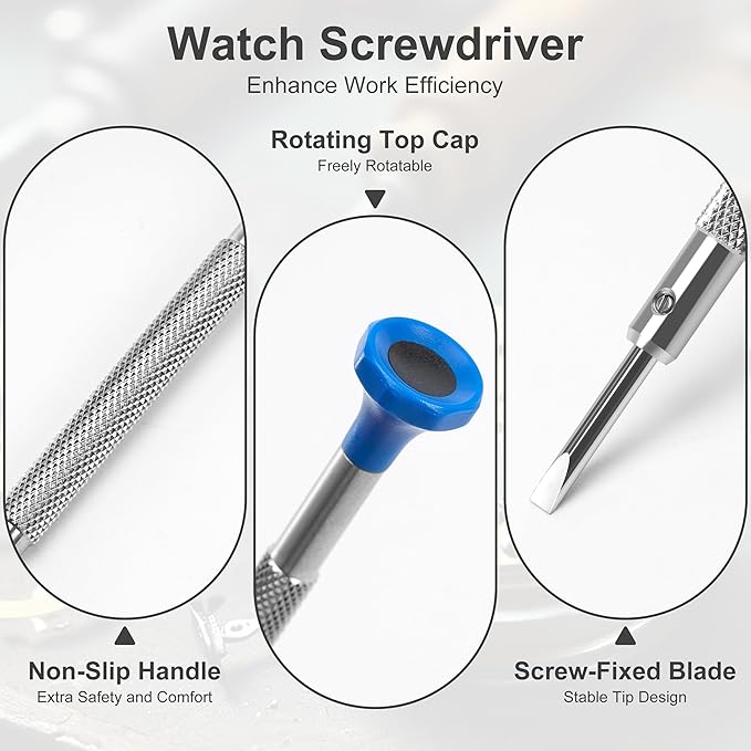 Watch Screwdriver Set, 14 Pcs Multi-Size Premium Stainless-Steel Jewelers Screwdriver Set with Ergonomic Handle, 360-Degree Rotation, Stable Tip for Watches, Jewelry, Electronics