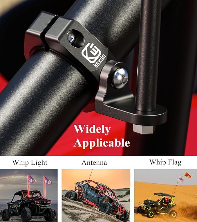BRCOVAN 2PCS UTV Whip Light Mount, Solid Aluminum Alloy Whip Flag Mounts, Off-Road LED Light Bar Mounting Bracket, 360° Adjustable Roll Bar Clamp Holder Fit 1.5''/1.65'' /1.75''/1.85''/2'' Roll Cage