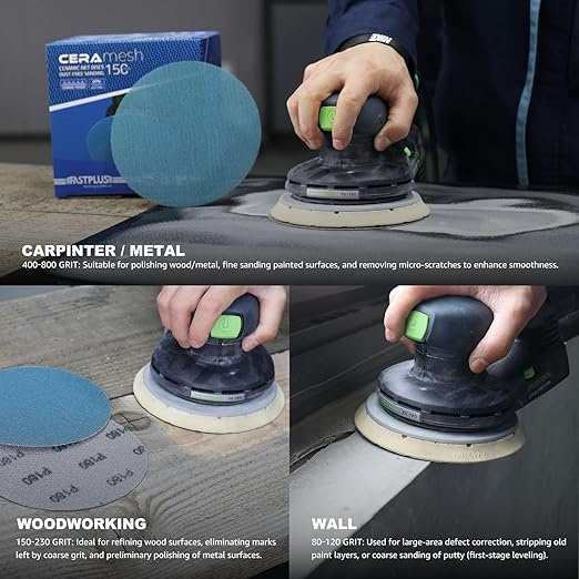 40 PCS Mesh Disc 6 inch Sanding Discs 320 grit Ceramic Abrasive Sandpaper Hook and Loop Orbital Sander Pads for Coating Removal,Body Repair, Auto Sanding
