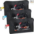 3 Pack Small Tool Organizer Bag, 1680D Oxford Tool Pouch with Zipper, Clear Window Tools Bag Organizer, Heavy Duty 13 x 7.5 x 2 in Tools Pouches for Electricians