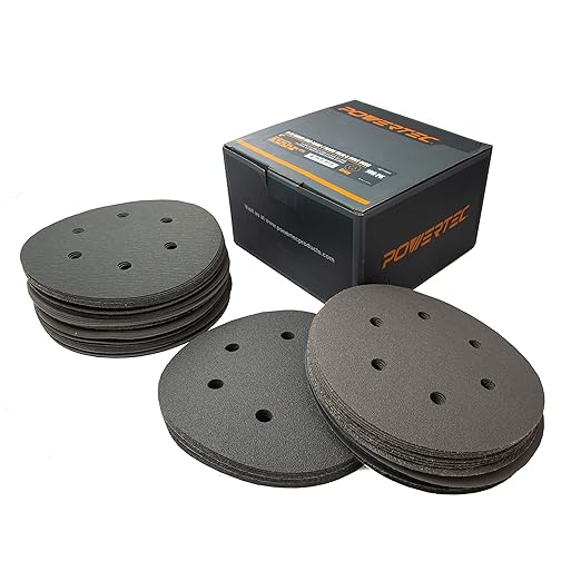 POWERTEC 4D14600 6" A/O Hook and Loop/Back Film 6 Hole Disc, Assortment Grits 40, 80, 100, 120, 180, 220, 320, 400, 600 and 800, Grey, 100-Pack