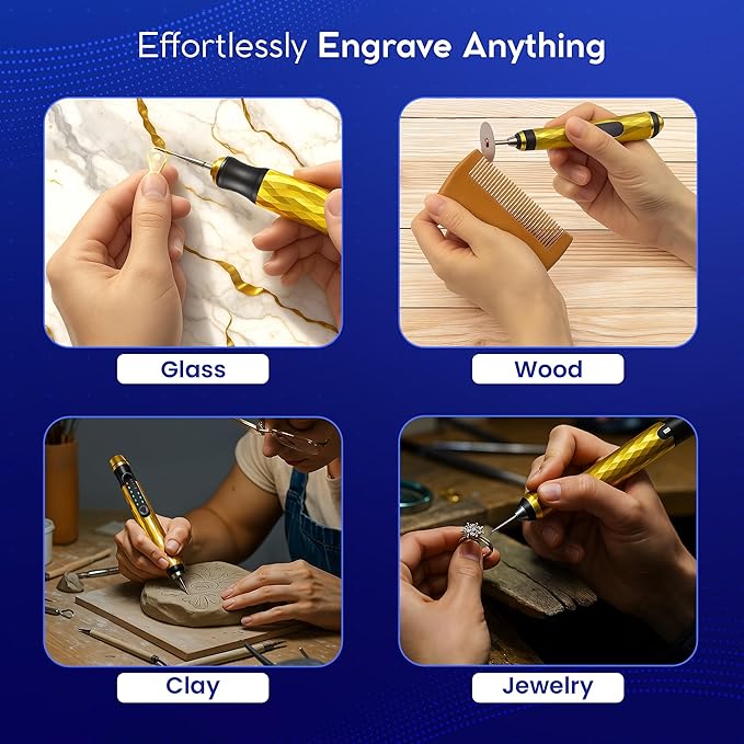ELK Customizer Engraving Pen for All Materials - 2025 UPGRADED Torque - Rechargeable, Wireless & Beginner Friendly - Engrave 50+ Surfaces - For DIYers & Artists - 30+ Bits & Tools Included - Gold