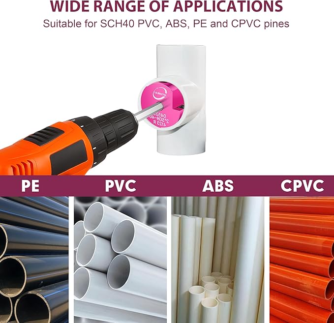 1-1/2 Inch PVC Pipe Reamer, PVC Fitting Saver, Plastic Pipe Fitting Reamer Socket Saver Plumbing Tool for Schedule 40 CPVC ABS Hub, with 3/8-Inch Hex Shaft, Fits Standard 1/2" Drills