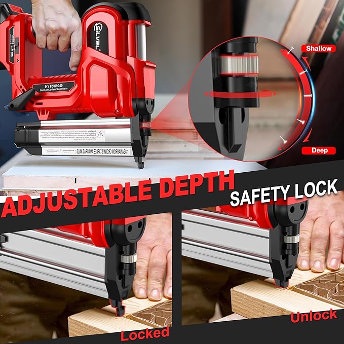 SILVEL 2" Cordless Brad Nailer, 2-in-1 21V Electric Brad Nailer Stapler with 2 * 4.0Ah Battery, 1000pcs Nails, 18GA Staples, Adjustable Depth for Woodworking, Home Improvement
