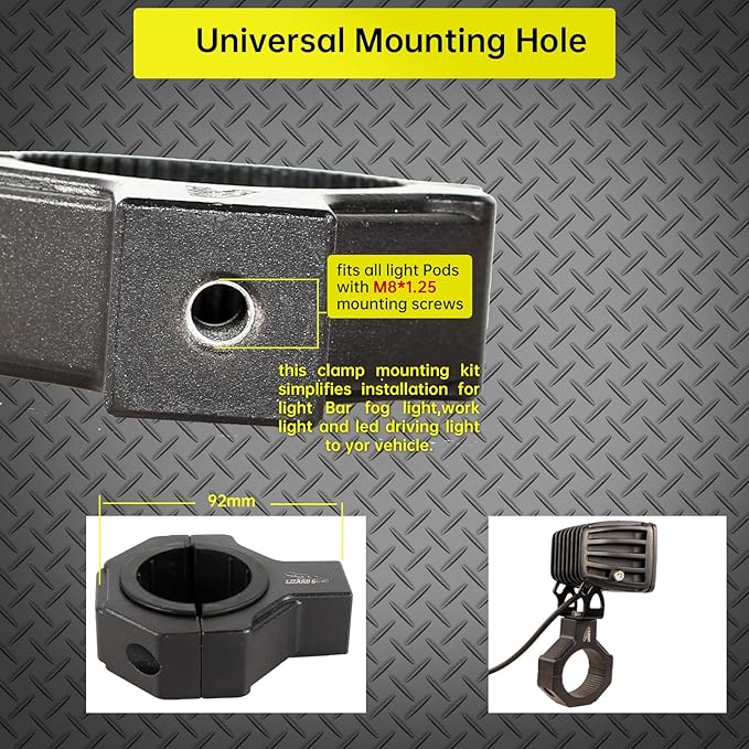 Tube Clamp Univesal 360 Degree Mount Horizontal Bar Clamp 1.625 inch,1.75 inch,1.875 inch,2.0 inch,Roll Bar Clamp for LED Light Bar,Cube Lights,ATVs Whips (4Pack)