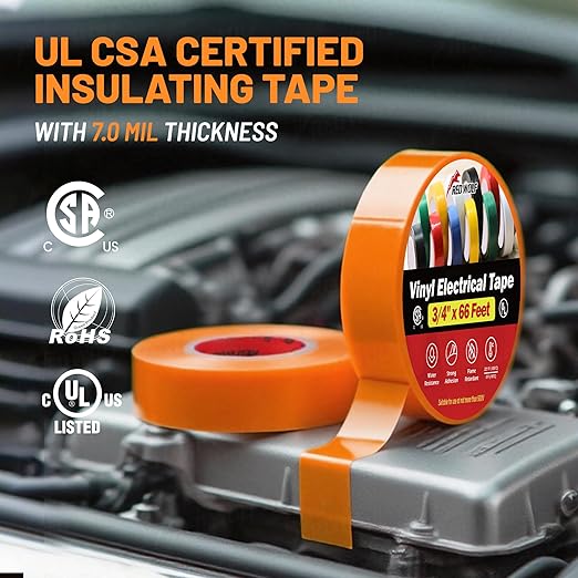 RED WOLF 10 Pack Orange Electrical Tape 3/4 Inch x 66 Ft Industrial Grade UL/CSA Listed 7 Mil Thick Flame Retardant High Temp Waterproof Electrical PVC Tape Electric Super Vinyl Rated 600V