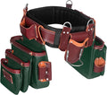 FUERI Tool Belt Men Heavy Duty 26 Pocket Tools Bags Pouches Holder Organizer for Carpenter Construction Electrician Framer Nylon Leather (Green & Maroon, Extra Large 42" - 48")